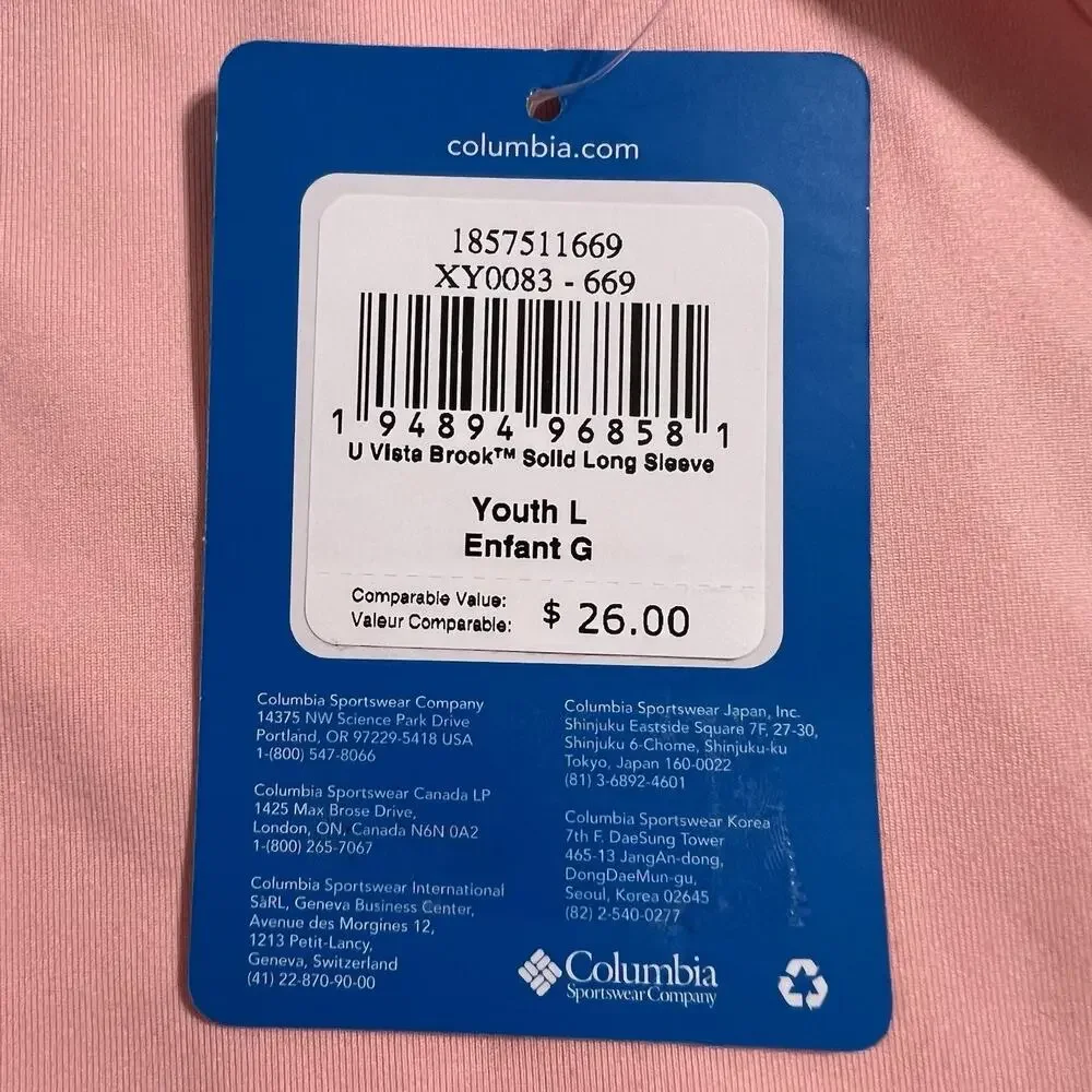 Columbia Girls U Vista Brook Printed Long Sleeve Swim Shirt Rash Guard Pink Larg